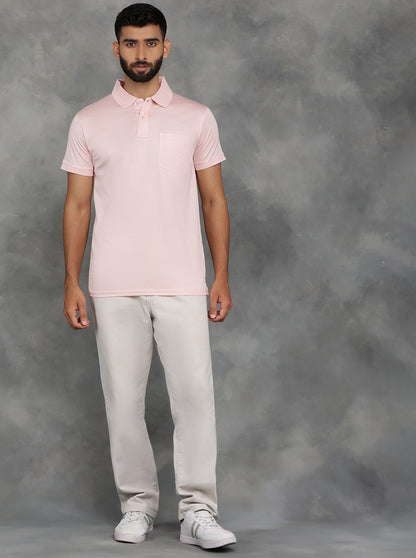 Pink Solid Regular Fit Polo T-Shirt | JadeBlue