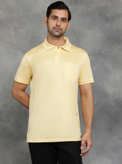 Yellow Solid Regular Fit Polo T-Shirt | JadeBlue
