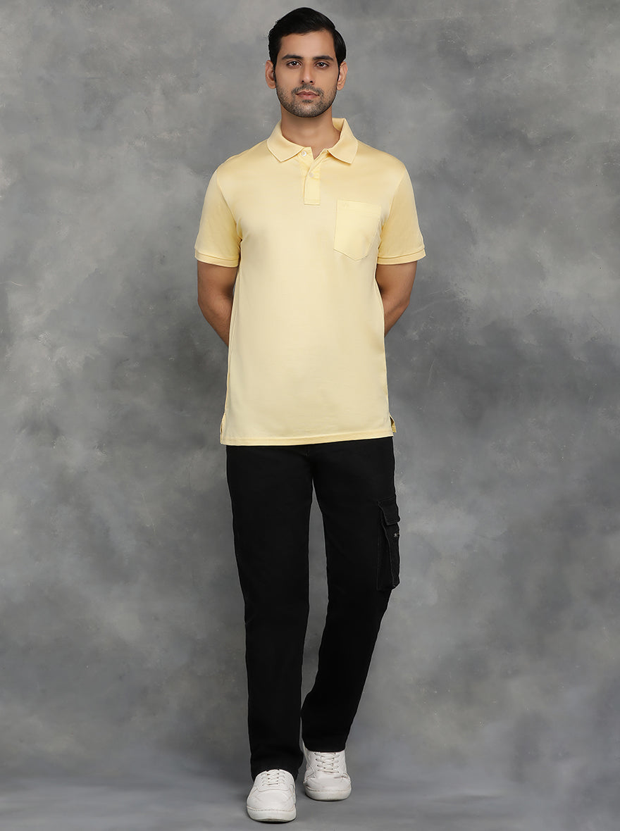Yellow Solid Regular Fit Polo T-Shirt | JadeBlue
