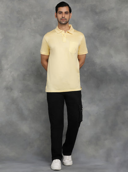 Yellow Solid Regular Fit Polo T-Shirt | JadeBlue