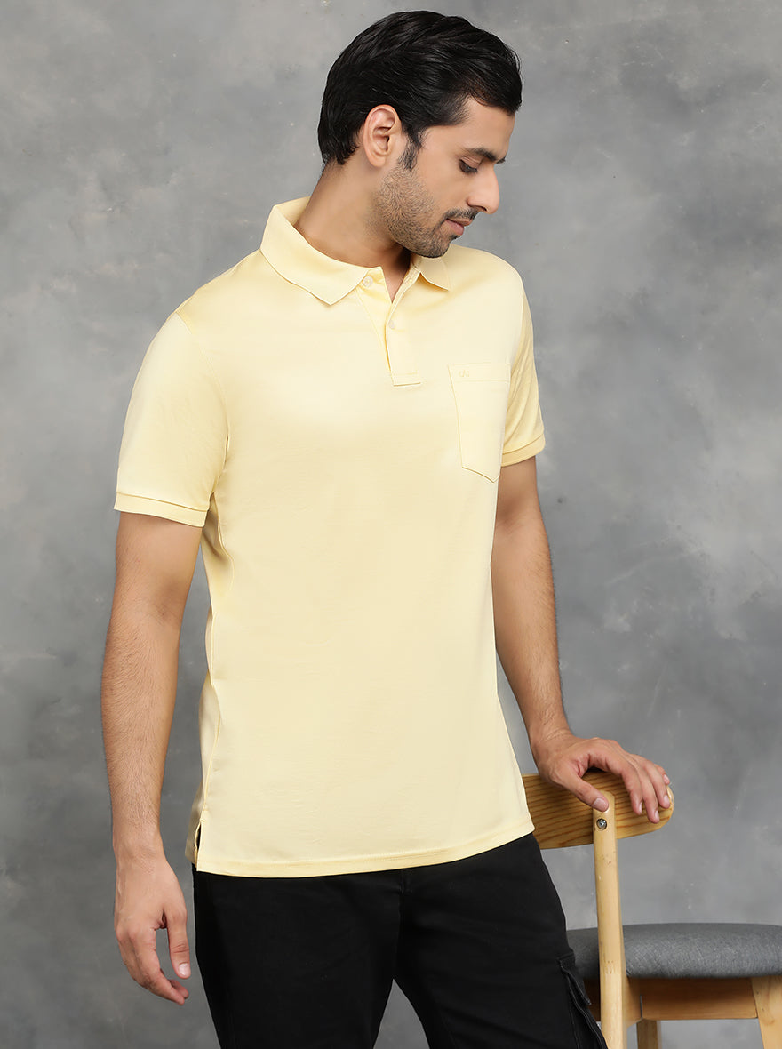 Yellow Solid Regular Fit Polo T-Shirt | JadeBlue