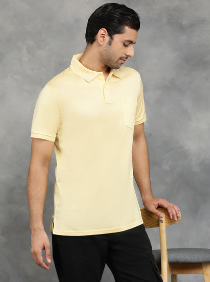 Yellow Solid Regular Fit Polo T-Shirt | JadeBlue