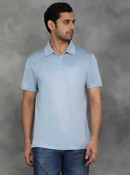 Blue Solid Regular Fit Polo T-Shirt | JadeBlue