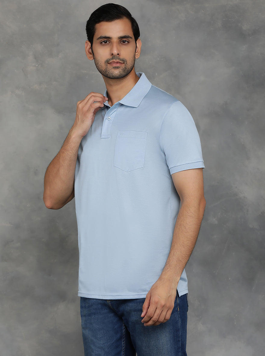 Blue Solid Regular Fit Polo T-Shirt | JadeBlue