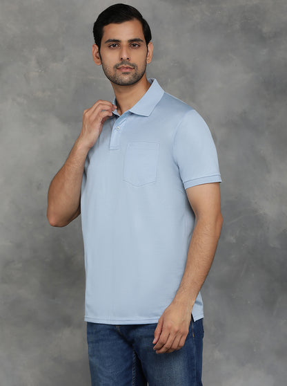 Blue Solid Regular Fit Polo T-Shirt | JadeBlue
