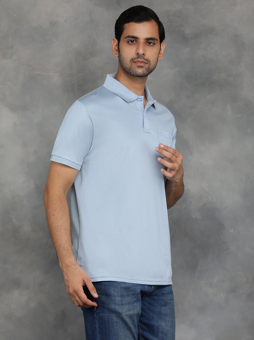 Blue Solid Regular Fit Polo T-Shirt | JadeBlue