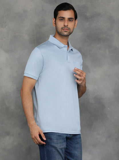 Blue Solid Regular Fit Polo T-Shirt | JadeBlue