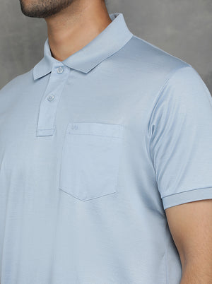 Blue Solid Regular Fit Polo T-Shirt | JadeBlue