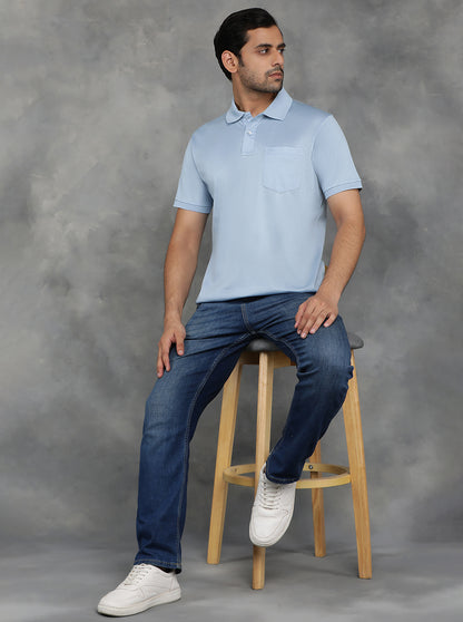Blue Solid Regular Fit Polo T-Shirt | JadeBlue