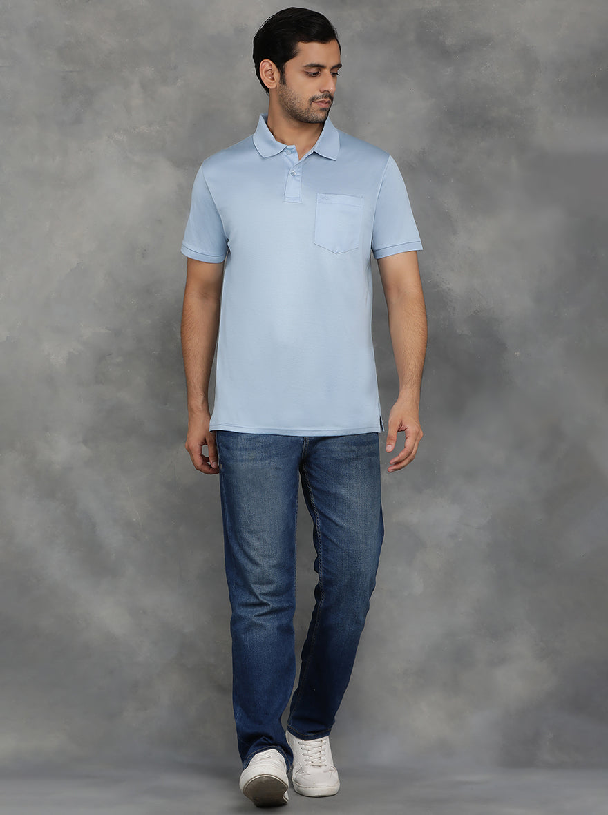 Blue Solid Regular Fit Polo T-Shirt | JadeBlue