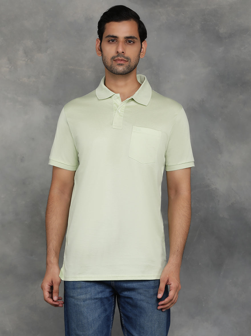 Light Green Solid Regular Fit Polo T-Shirt | JadeBlue