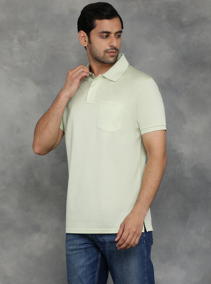 Light Green Solid Regular Fit Polo T-Shirt | JadeBlue