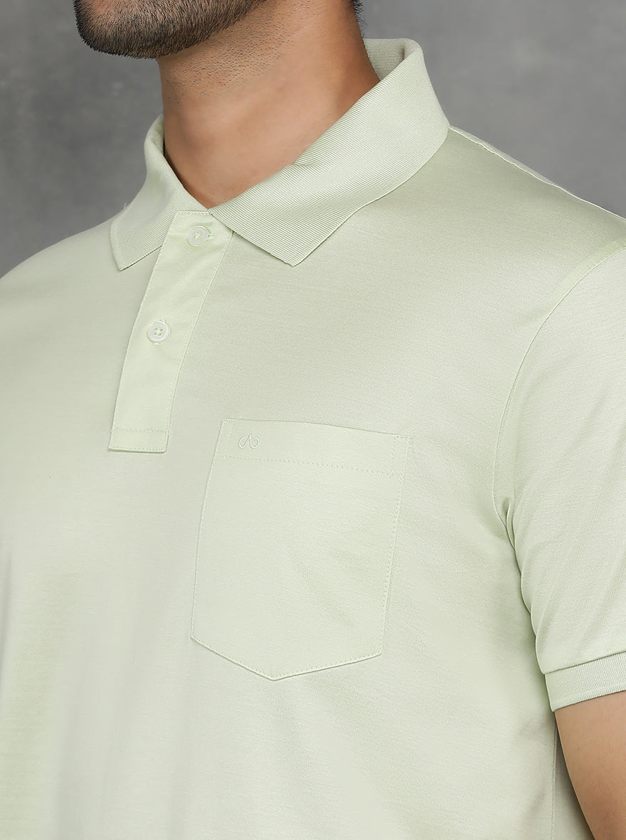 Light Green Solid Regular Fit Polo T-Shirt | JadeBlue