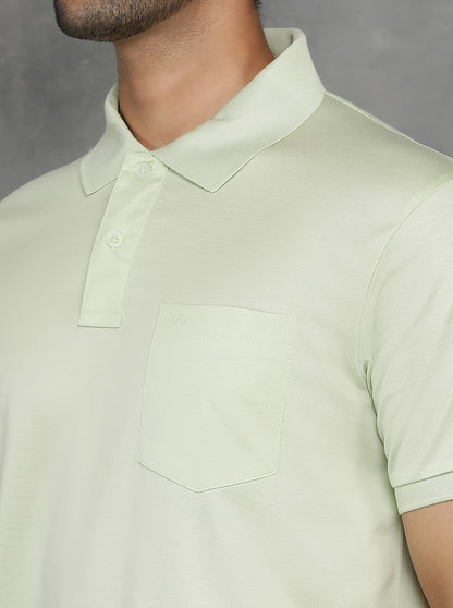 Light Green Solid Regular Fit Polo T-Shirt | JadeBlue