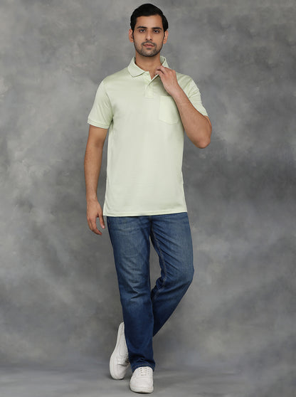 Light Green Solid Regular Fit Polo T-Shirt | JadeBlue