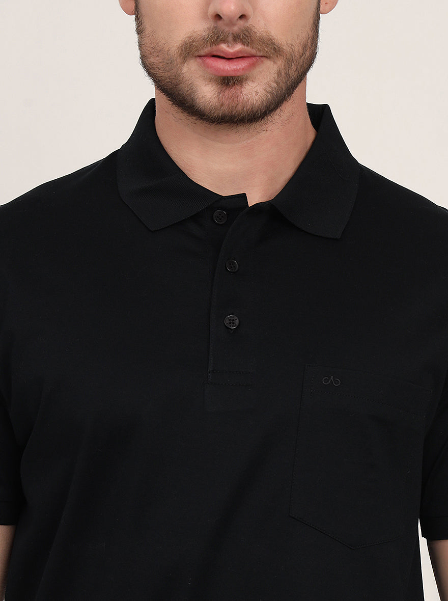 Black Solid Regular Fit Polo T-Shirt | JadeBlue
