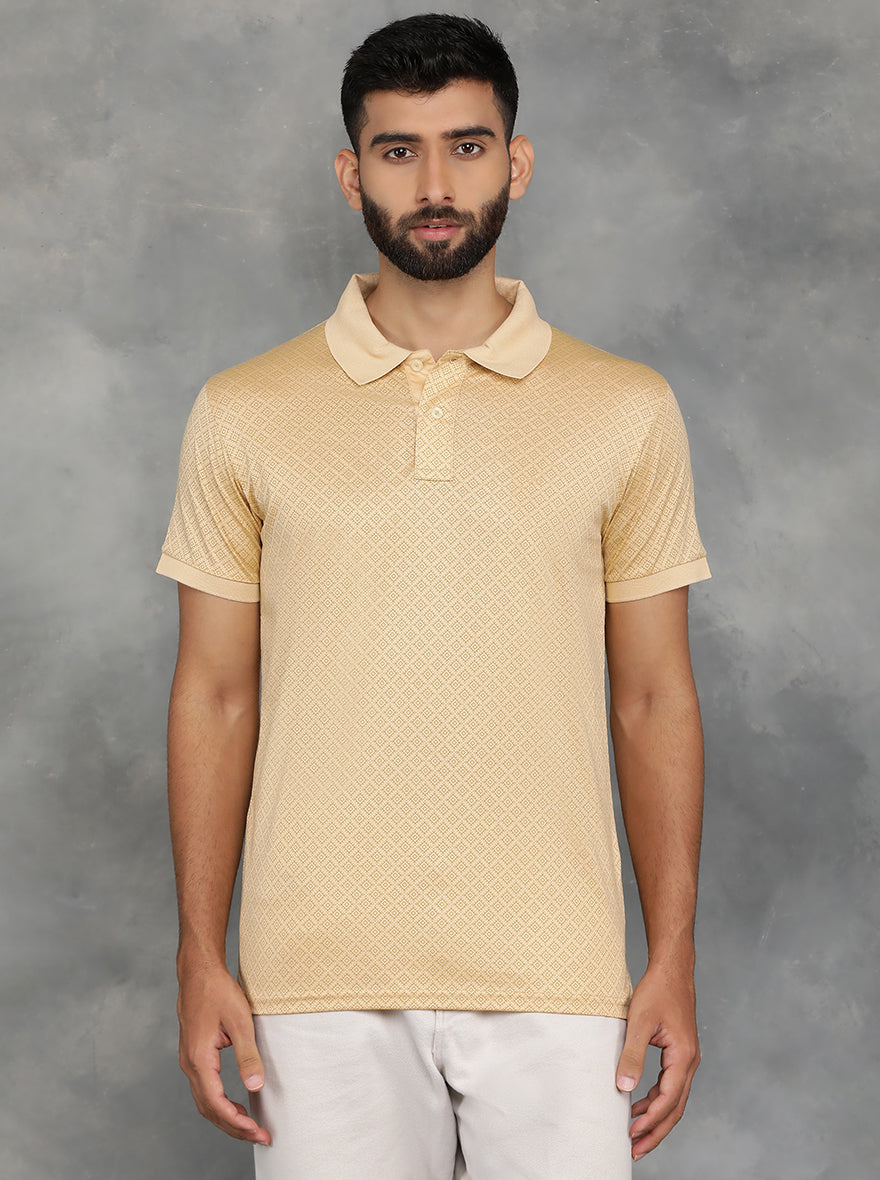 Peach Printed Regular Fit Polo T-Shirt | JadeBlue