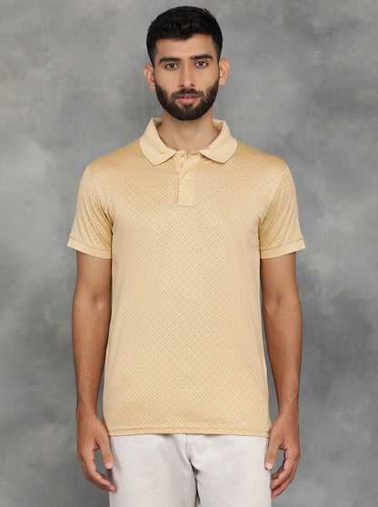 Peach Printed Regular Fit Polo T-Shirt | JadeBlue