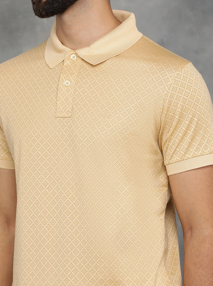 Peach Printed Regular Fit Polo T-Shirt | JadeBlue