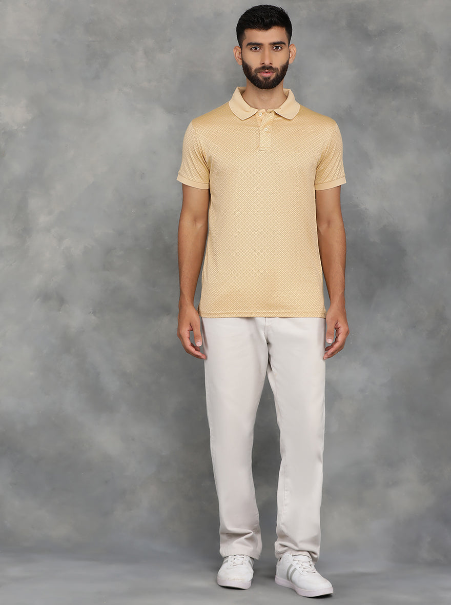 Peach Printed Regular Fit Polo T-Shirt | JadeBlue