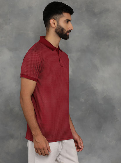 Maroon Printed Regular Fit Polo T-Shirt | JadeBlue