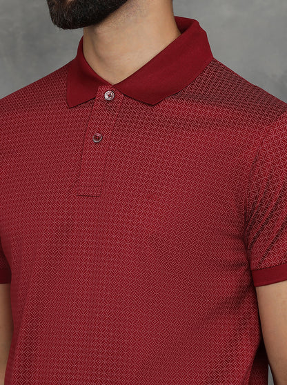 Maroon Printed Regular Fit Polo T-Shirt | JadeBlue