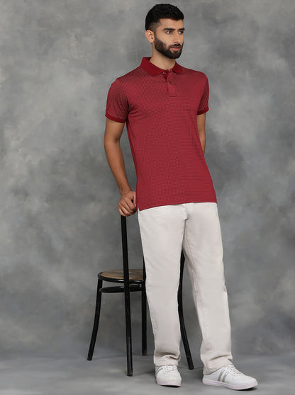 Maroon Printed Regular Fit Polo T-Shirt | JadeBlue