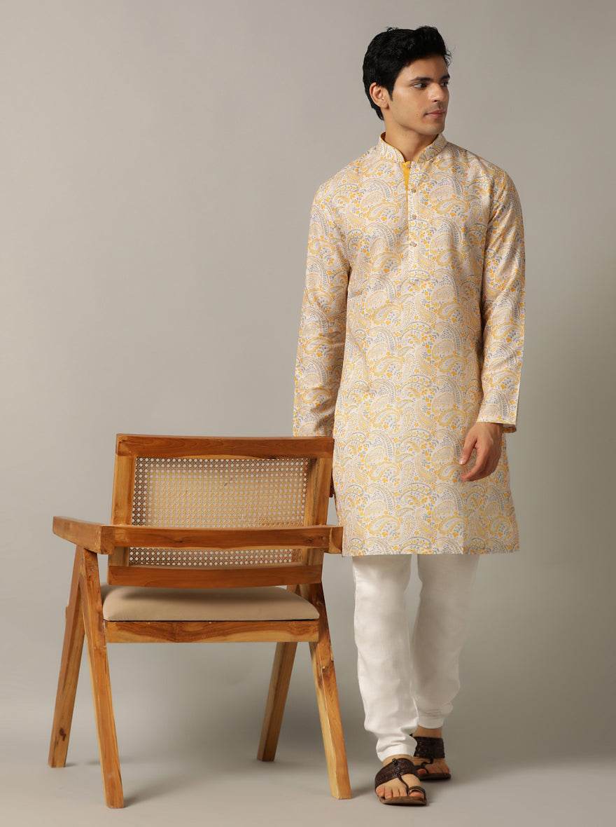 Grey & Mustard Printed Kurta | The Kurta Company