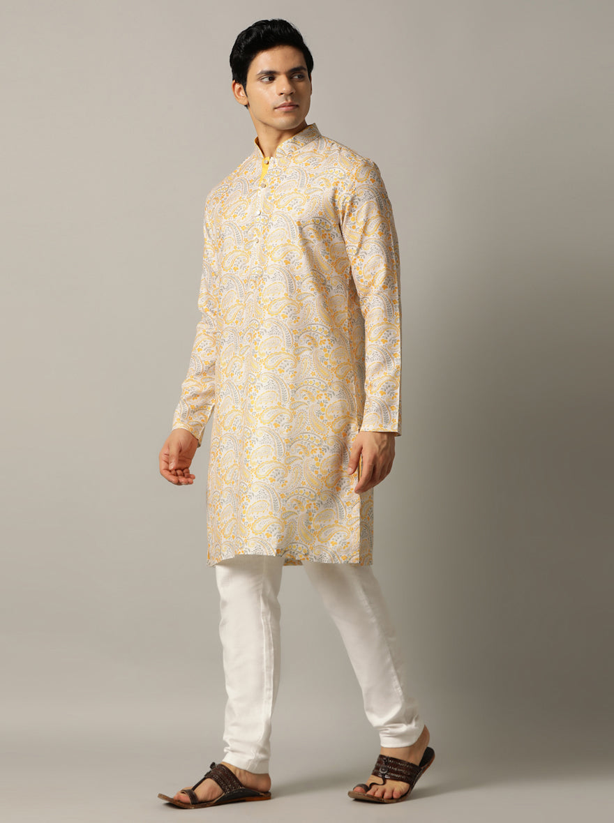 Grey & Mustard Printed Kurta | The Kurta Company