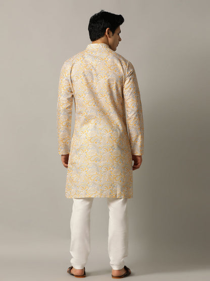 Grey & Mustard Printed Kurta | The Kurta Company