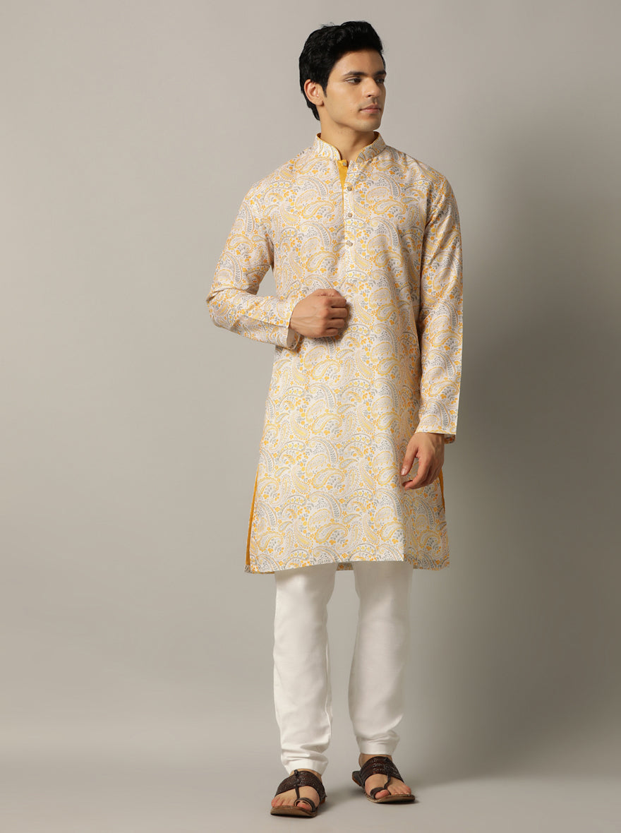 Grey & Mustard Printed Kurta | The Kurta Company