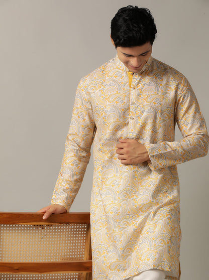 Grey & Mustard Printed Kurta | The Kurta Company