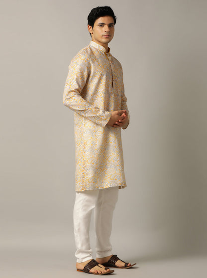 Grey & Mustard Printed Kurta | The Kurta Company