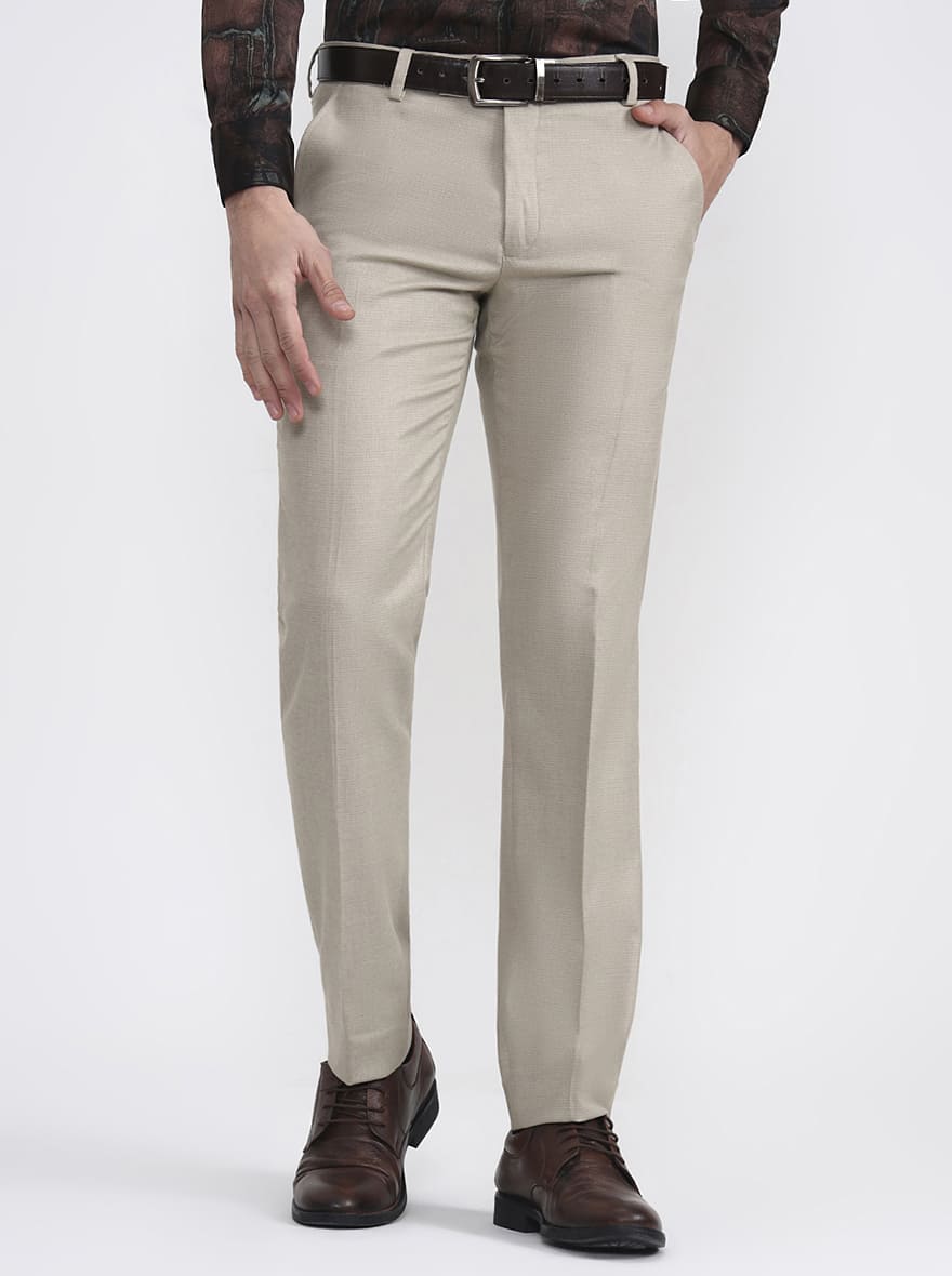 Fawn Solid Super Slim Fit Formal Trouser | Greenfibre