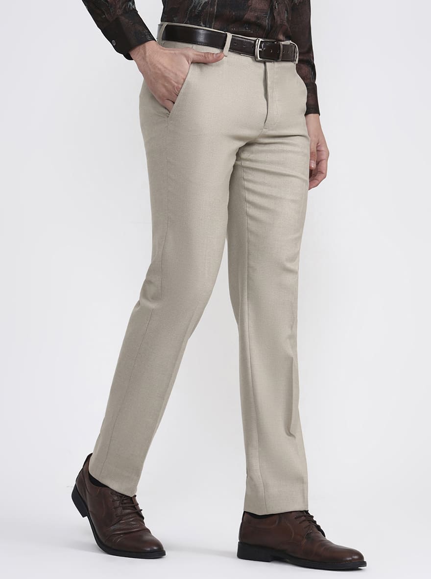 Fawn Solid Super Slim Fit Formal Trouser | Greenfibre