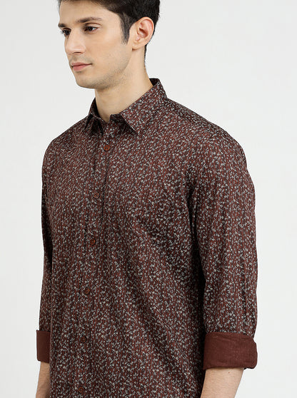 Brown Printed Smart Fit Semi Casual Shirt | Greenfibre