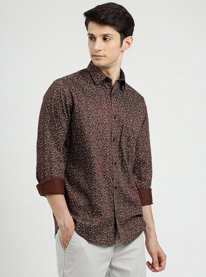 Brown Printed Smart Fit Semi Casual Shirt | Greenfibre