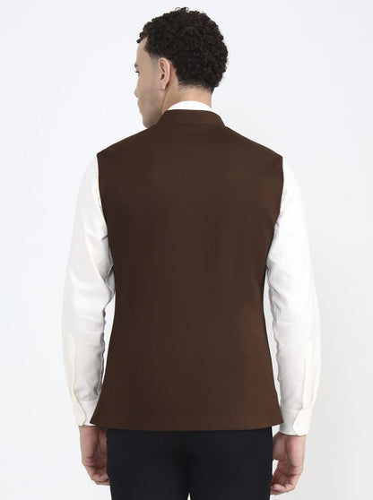 Brown Solid Regular Fit Waistcoat | JB X JB