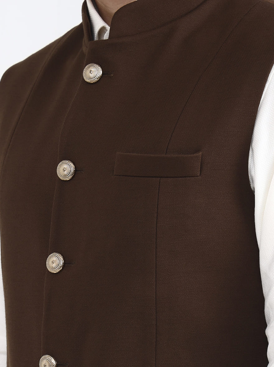 Brown Solid Regular Fit Waistcoat | JB X JB