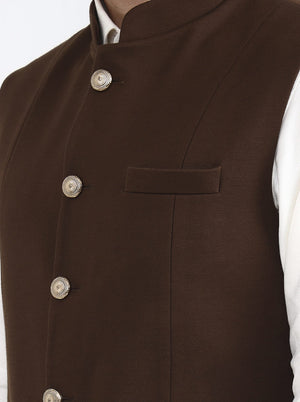 Brown Solid Regular Fit Waistcoat | JB X JB