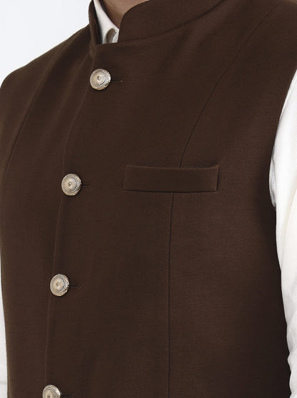 Brown Solid Regular Fit Waistcoat | JB X JB