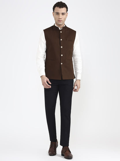 Brown Solid Regular Fit Waistcoat | JB X JB