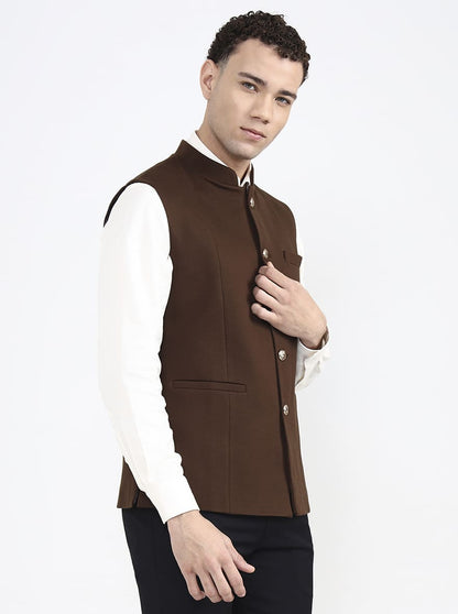 Brown Solid Regular Fit Waistcoat | JB X JB