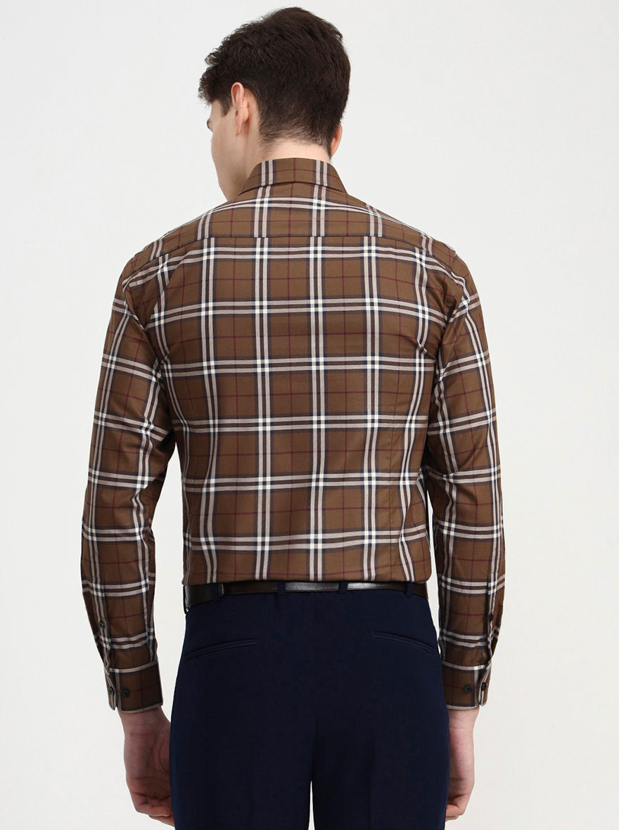 Brown Checked Slim Fit Formal Shirt | Metal