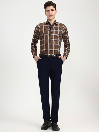 Brown Checked Slim Fit Formal Shirt | Metal