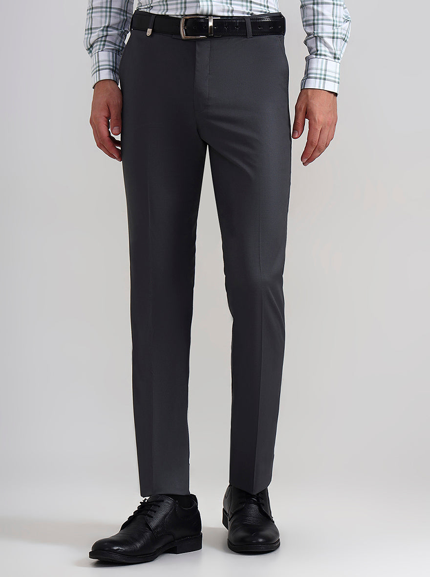 Dark Grey Solid Slim Fit Formal Trouser | JB Studio