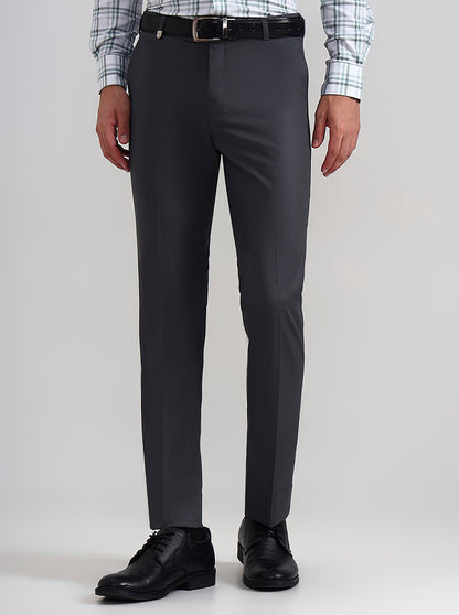Dark Grey Solid Slim Fit Formal Trouser | JB Studio