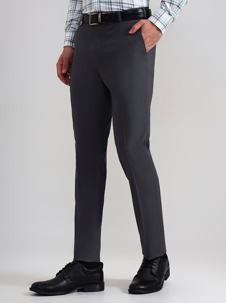 Dark Grey Solid Slim Fit Formal Trouser | JB Studio
