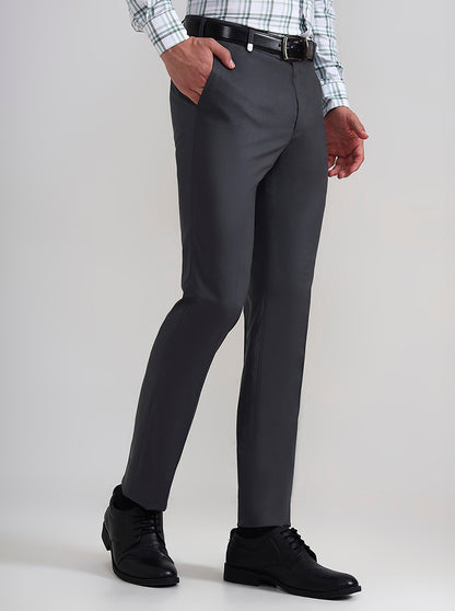 Dark Grey Solid Slim Fit Formal Trouser | JB Studio