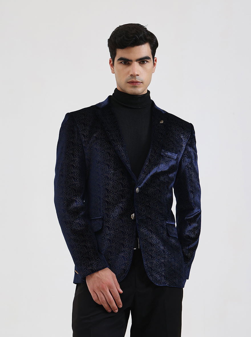 Royal Blue Solid Regular Fit Blazer | JB Studio